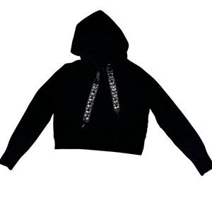Zara Knit Hoodie Medium Women Gemstone Sparkle Black Soft